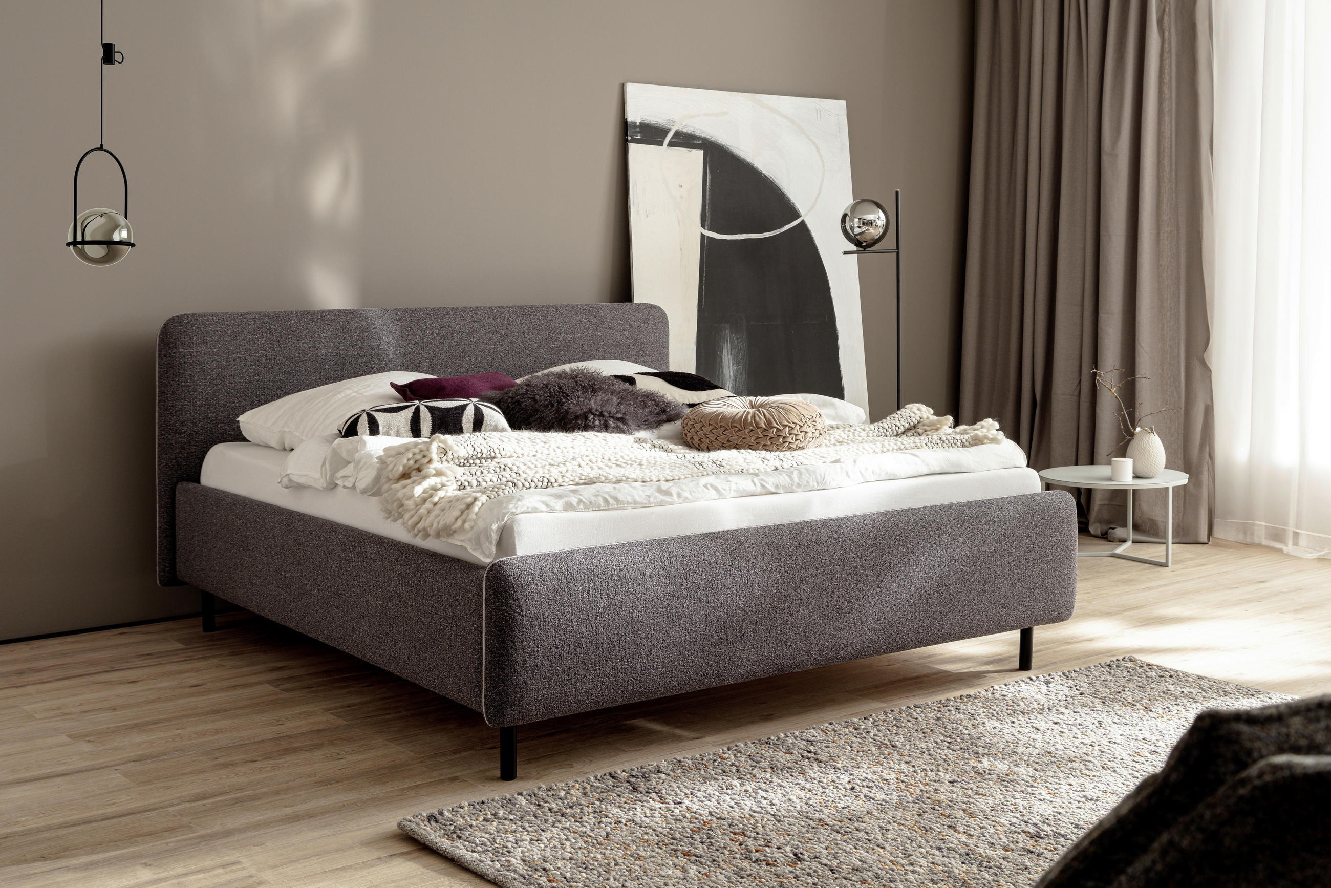 POLSTERBETT 160/200 cm  in Anthrazit, Silberfarben  - Anthrazit/Silberfarben, Design, Textil/Metall (160/200cm) - Xora