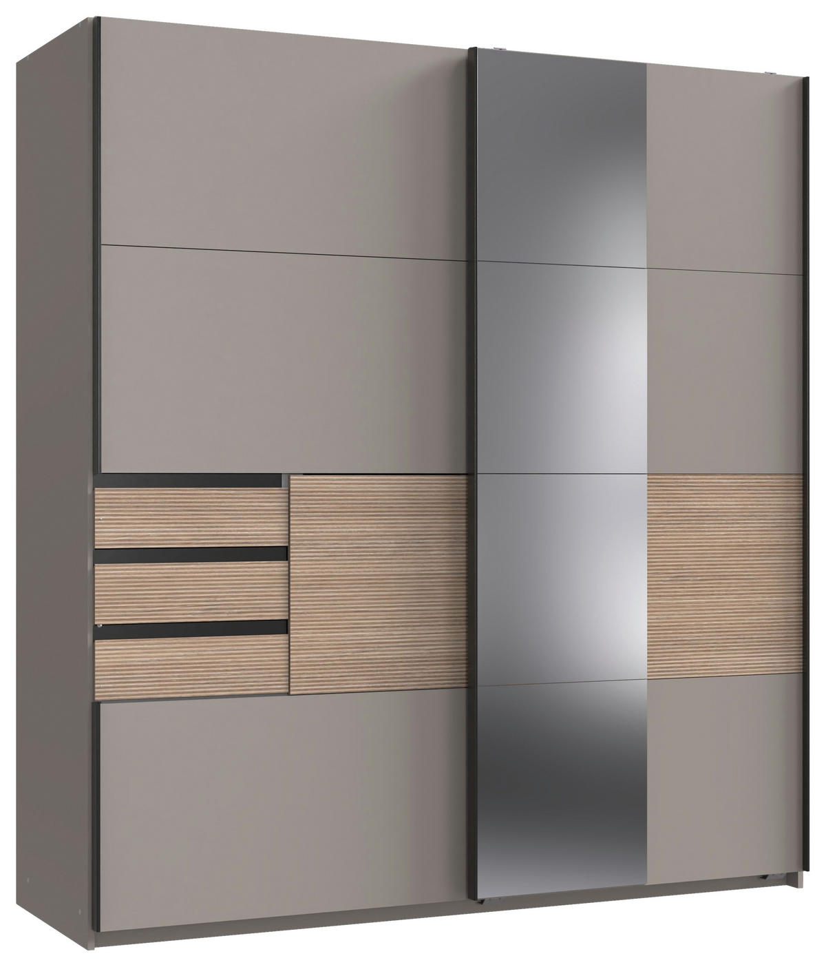 SCHWEBETÜRENSCHRANK  in Grau, Eichefarben, Sahara  - Eichefarben/Schwarz, MODERN, Glas/Holzwerkstoff (180/198/65cm) - Carryhome