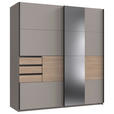 SCHWEBETÜRENSCHRANK  in Grau, Eichefarben, Sahara  - Eichefarben/Schwarz, MODERN, Glas/Holzwerkstoff (180/198/65cm) - Carryhome