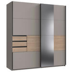 SCHWEBETÜRENSCHRANK  in Grau, Eichefarben, Sahara  - Eichefarben/Schwarz, MODERN, Glas/Holzwerkstoff (180/198/65cm) - Carryhome