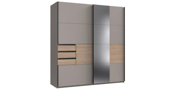 SCHWEBETÜRENSCHRANK  in Grau, Eichefarben, Sahara  - Eichefarben/Schwarz, MODERN, Glas/Holzwerkstoff (180/198/65cm) - Carryhome