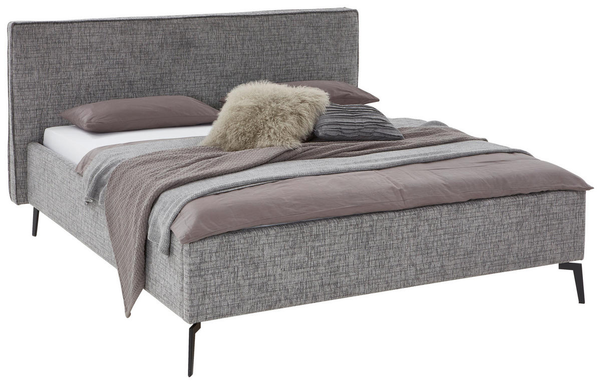 POLSTERBETT Lattenrost, Bettkasten 180/200 cm  in Grau, Hellgrau  - Birkefarben/Buchefarben, Design, Holz/Textil (180/200cm) - home24