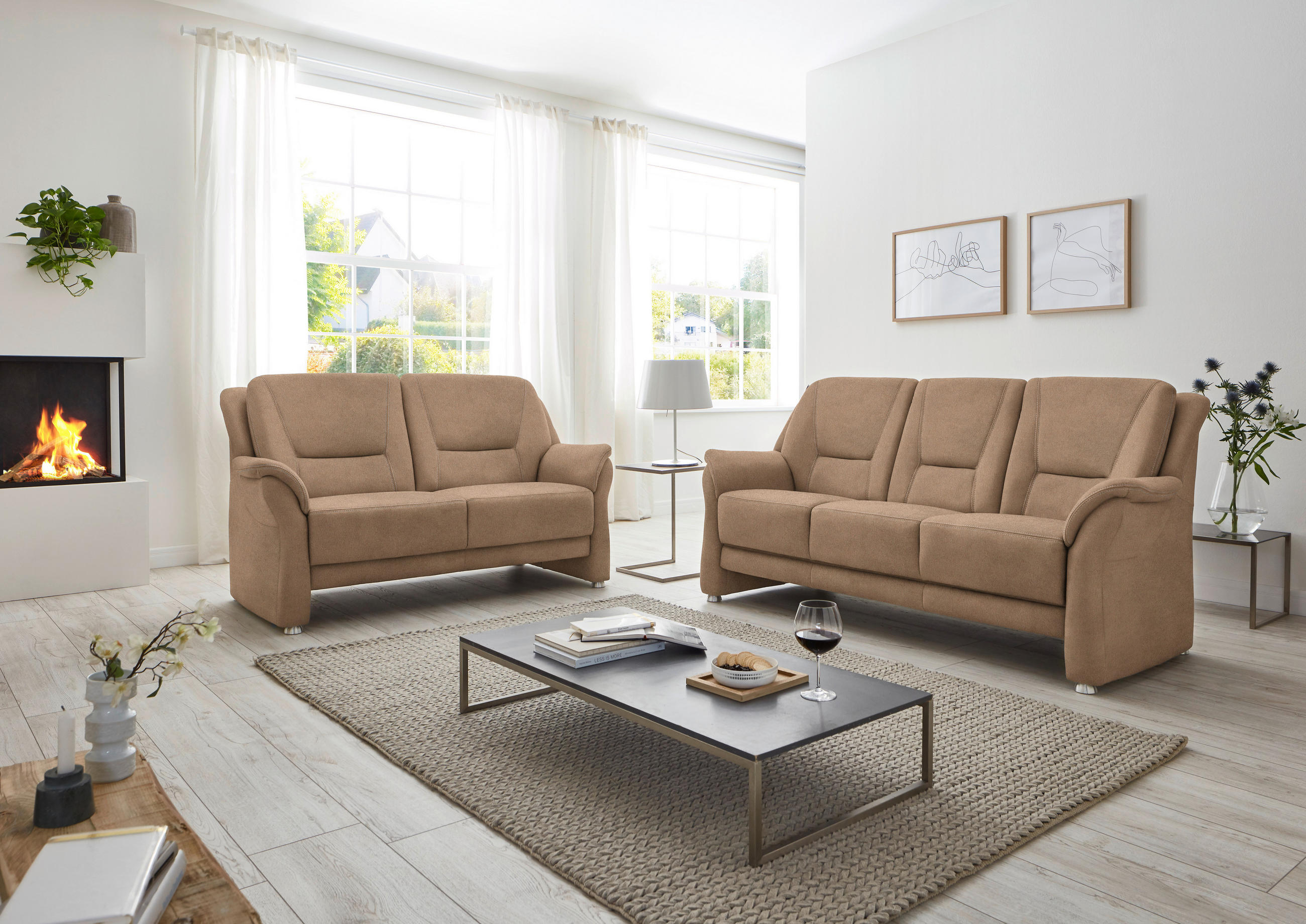 2,5-SITZER in Mikrofaser Beige  - Beige/Alufarben, Konventionell, Textil/Metall (172/100/89cm) - Beldomo Comfort