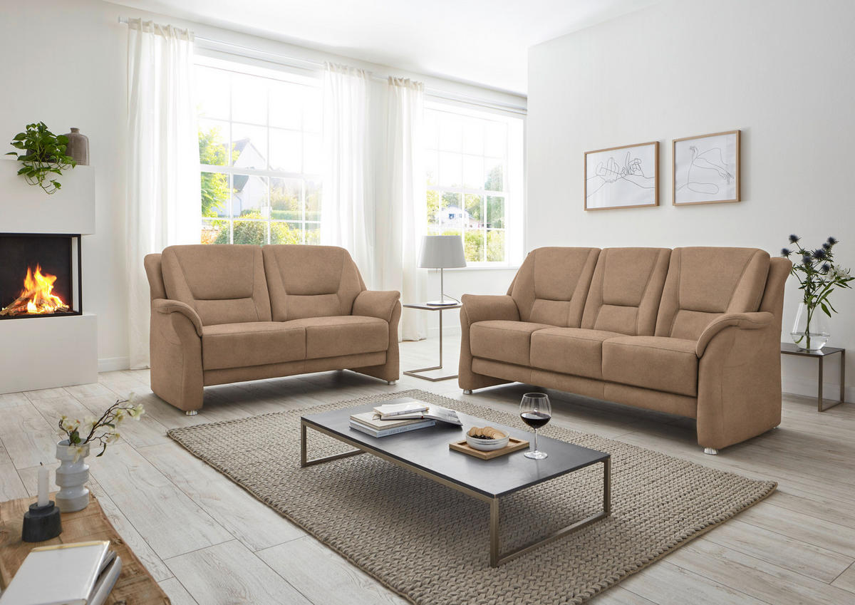 3-SITZER-SOFA in Mikrofaser Beige  - Beige/Alufarben, Konventionell, Textil/Metall (198/100/89cm) - Beldomo Comfort