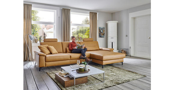 ECKSOFA in Echtleder Currygelb 334/176 cm - Currygelb/Schwarz, Design, Leder/Metall (334/176cm) - Dieter Knoll
