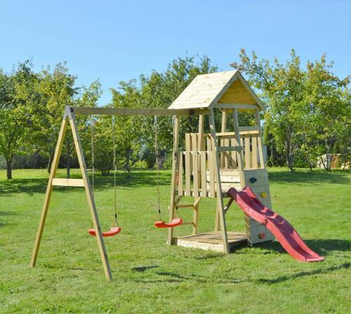 SPIELTURM 340/270/290 cm  - Rot/Naturfarben, KONVENTIONELL, Holz (340/270/290cm) - Ambia Garden