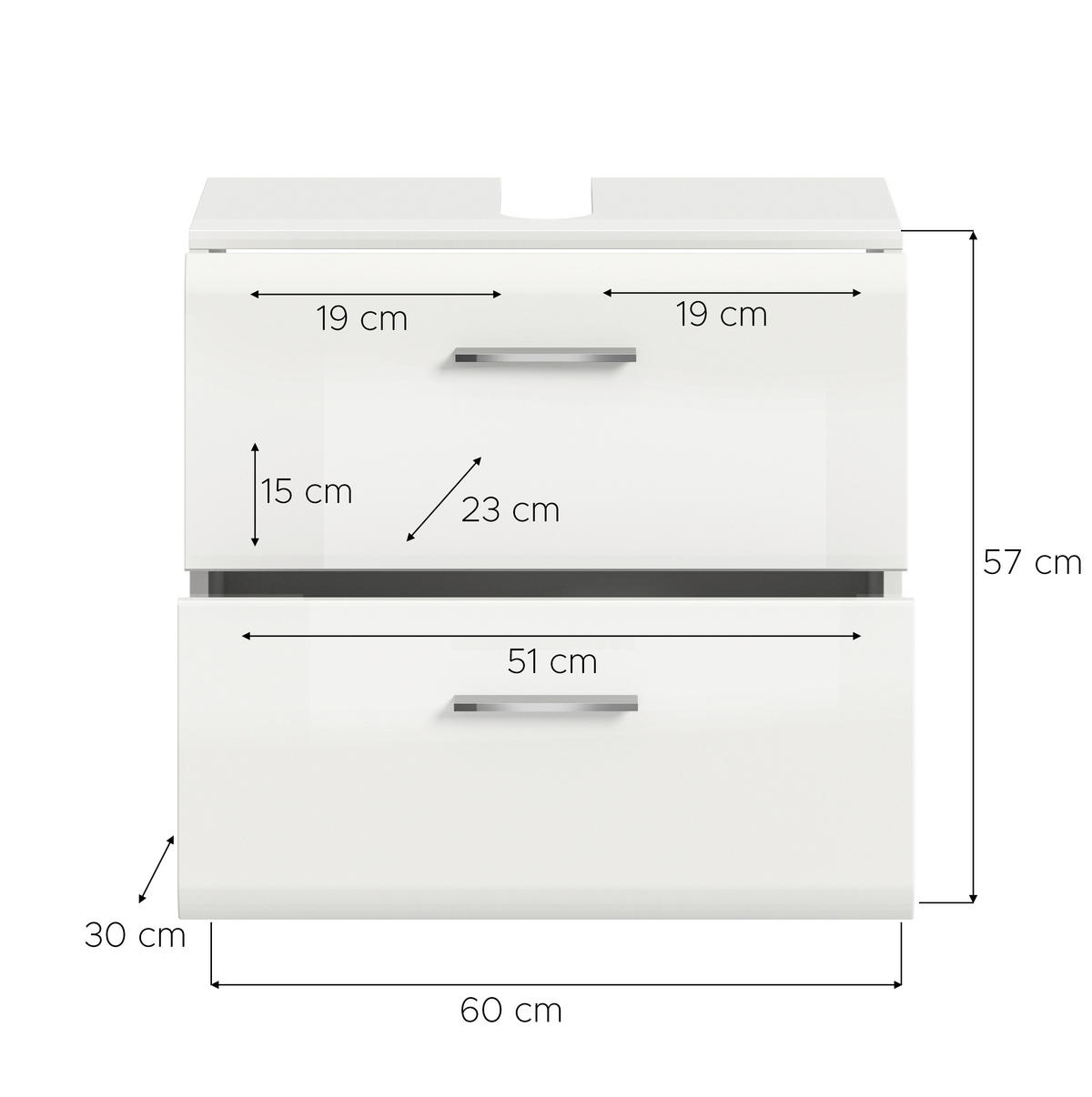 TVÄTTSTÄLLSUNDERSKÅP 60/58/30 cm  - vit/silver, Trend, trämaterial/plast (60/58/30cm) - MID.YOU