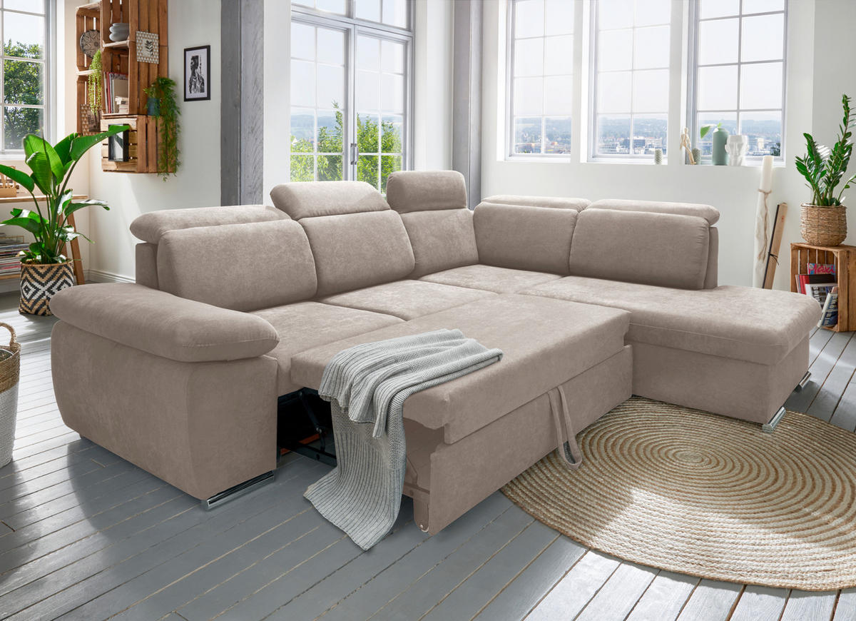 ECKSOFA  in Mikrofaser Taupe  - Taupe/Chromfarben, Design, Textil/Metall (283/228cm) - Livetastic