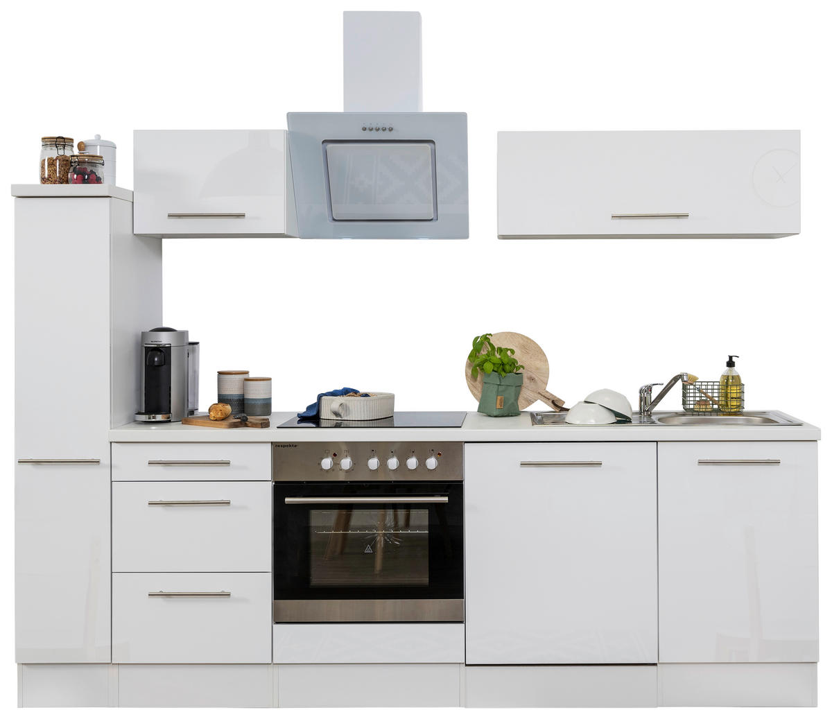 KÜCHENBLOCK 250 cm   in Weiss  - Weiss/Alufarben, Konventionell, Holzwerkstoff (250cm) - Respekta