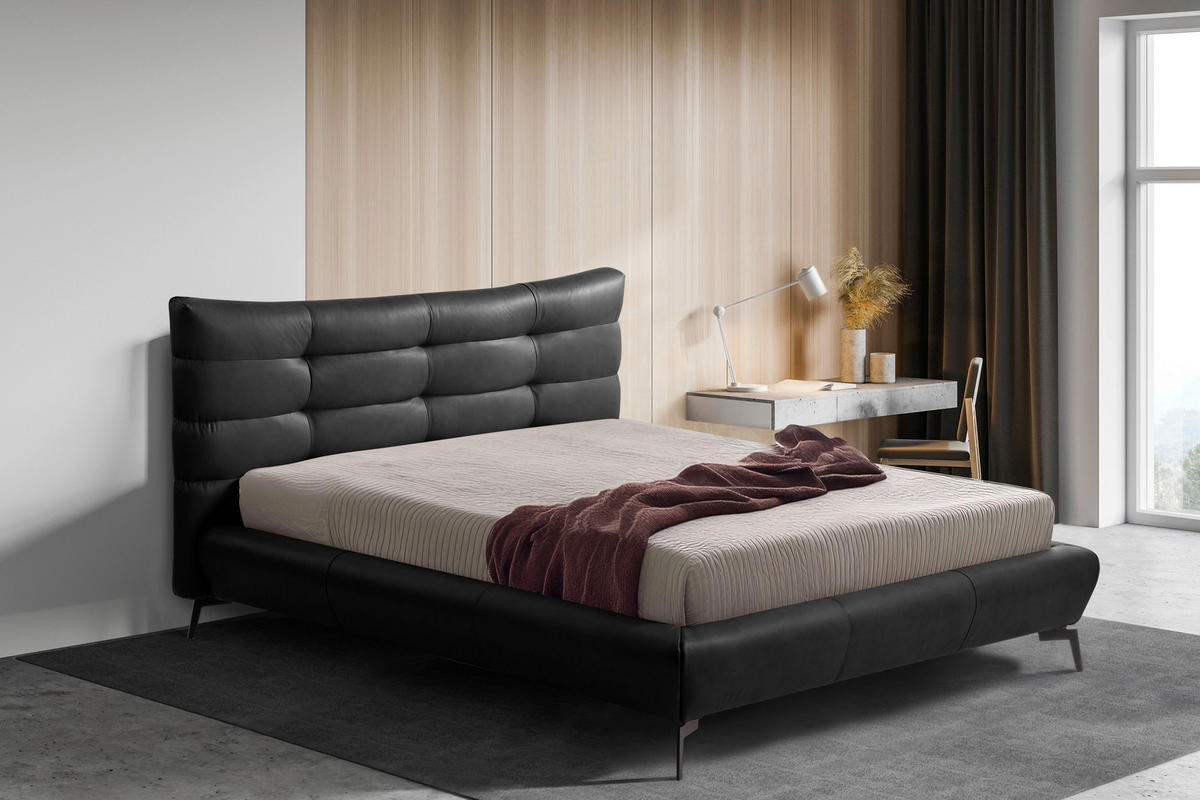 POLSTERBETT gepolstertes Kopfteil Anthrazit 180/200 cm  - Anthrazit/Schwarz, Design, Leder/Metall (180/200cm) - Esposa