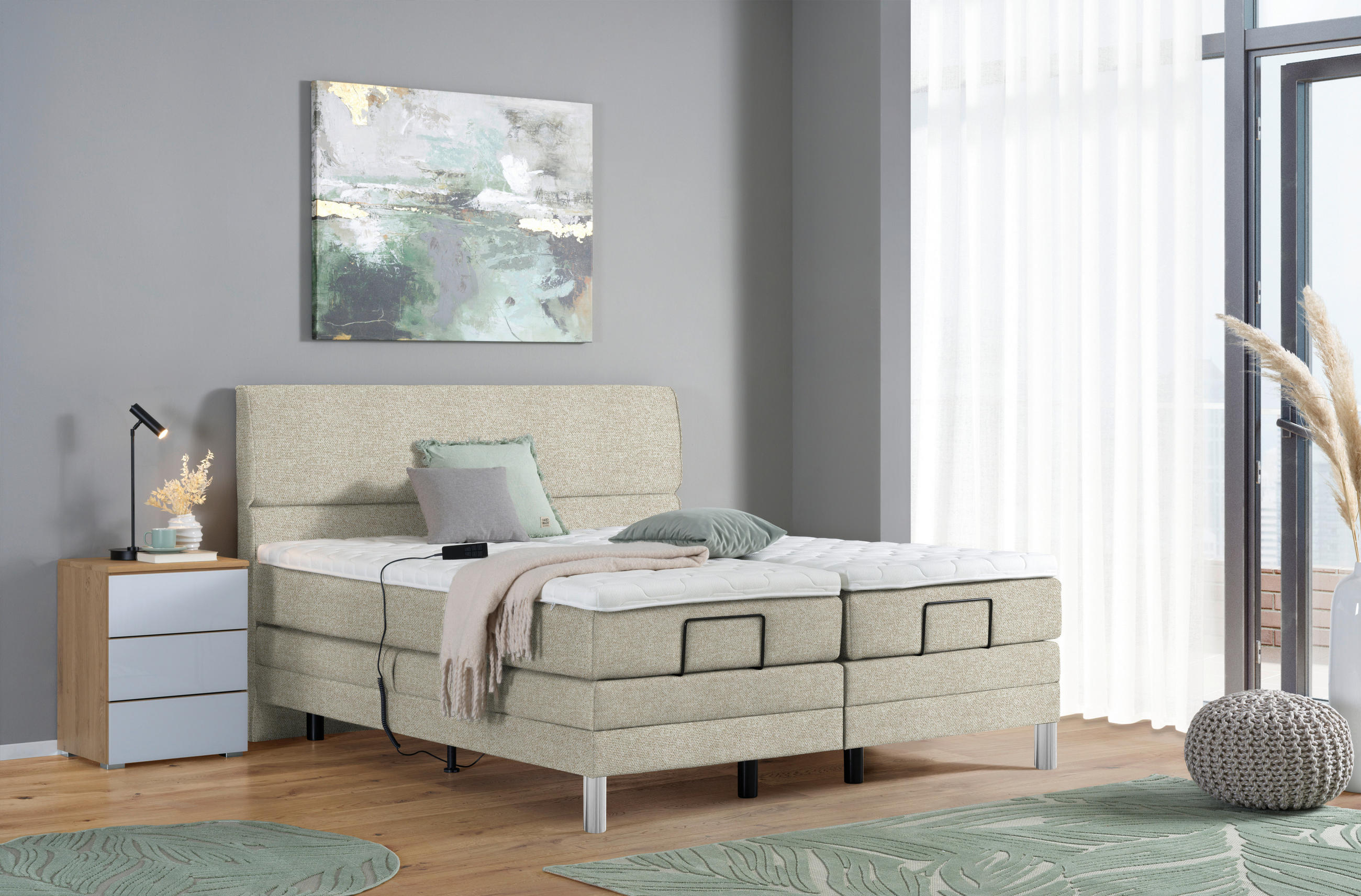 BOXSPRINGBETT 180/200 cm  in Beige  - Chromfarben/Beige, KONVENTIONELL, Kunststoff/Textil (180/200cm) - Voleo