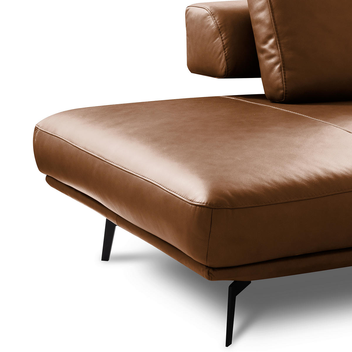 ECKSOFA Cognac Echtleder  - Cognac/Schwarz, Design, Leder/Metall (237/306cm) - Livetastic