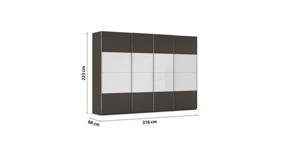 SCHWEBETÜRENSCHRANK  in Graphitfarben, Weiß  - Chromfarben/Graphitfarben, KONVENTIONELL, Glas/Holzwerkstoff (316/223/68cm) - Novel