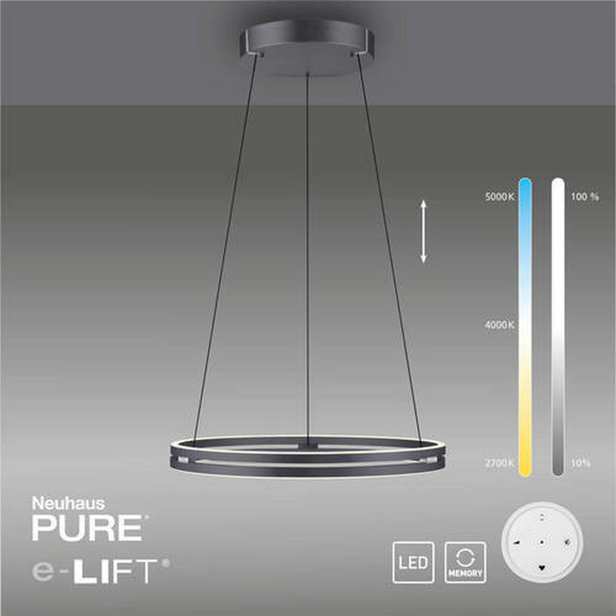 VISEČA LED-SVETILKA  Pure-Loop /2400 lm/2700-5000 K/230 V/ - siva, Design, kovina/umetna masa (70.1/70.1/40-350cm)