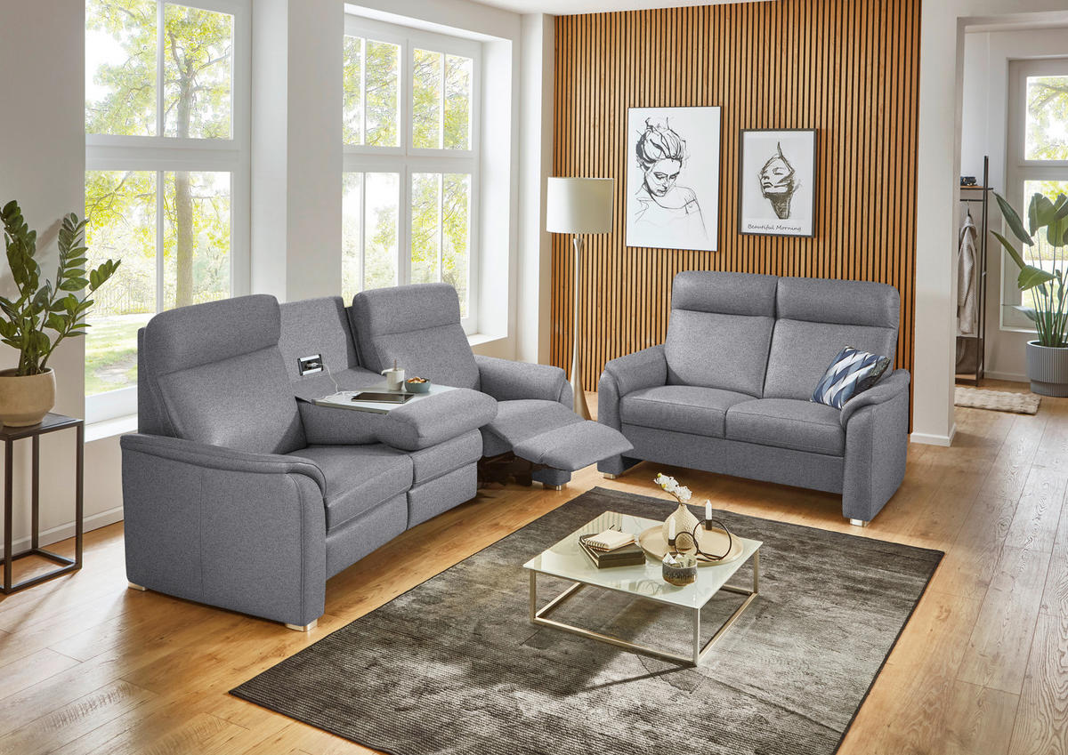 TRAPEZSOFA  in Flachgewebe Grau  - Alufarben/Grau, KONVENTIONELL, Textil/Metall (218/107/103cm) - Beldomo Comfort