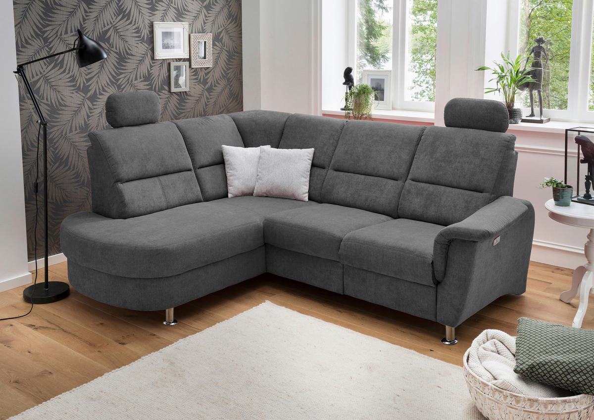 ECKSOFA in Mikrofaser Anthrazit  - Chromfarben/Anthrazit, Konventionell, Textil/Metall (231/45/55cm) - Livetastic