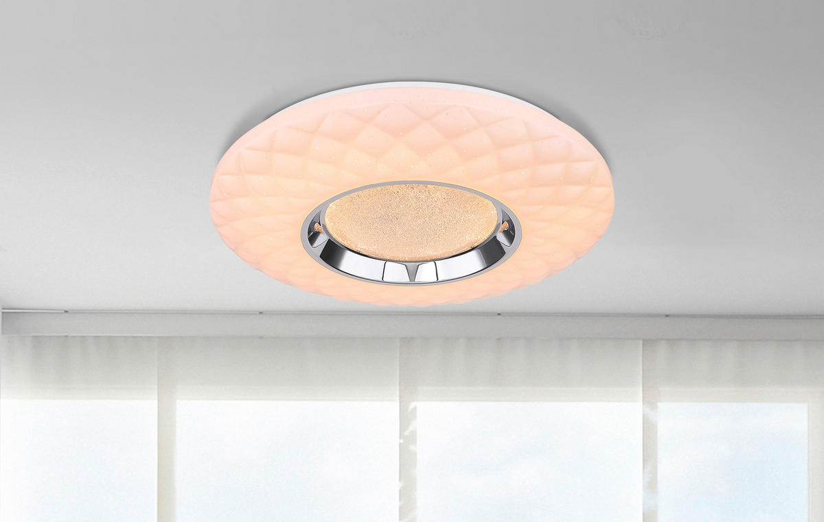 LED MENNYEZETI LÁMPA - opál/fehér, Design, műanyag/fém (49/6,8cm)