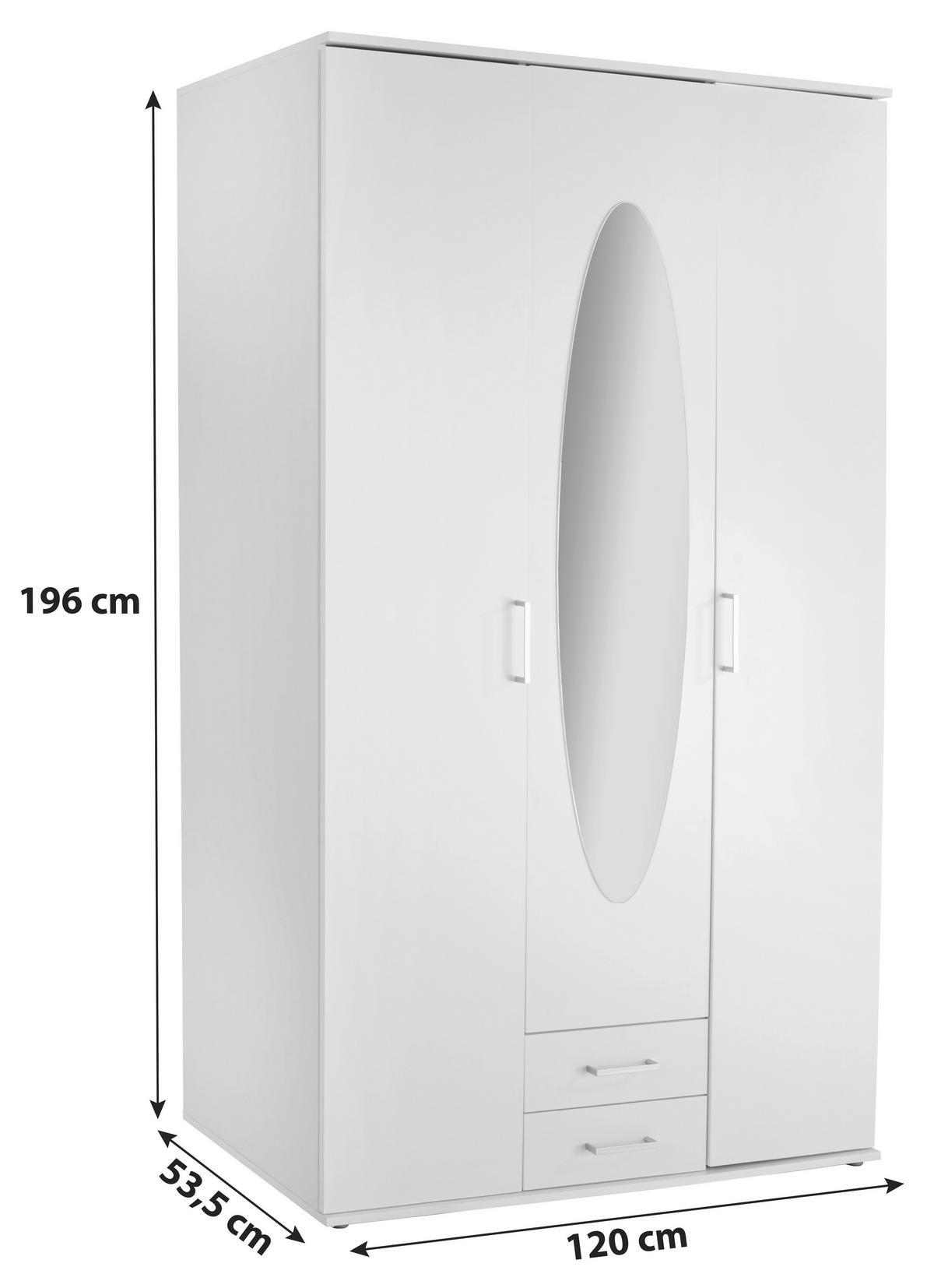 DREHTÜRENSCHRANK 120/196/55 cm 3-türig Weiß  - Eichefarben/Alufarben, Basics, Glas/Holzwerkstoff (120/196/55cm) - P & B