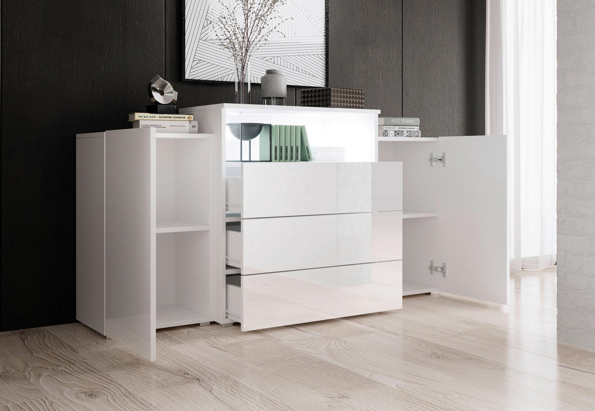 SIDEBOARD 150/68,7/32,5 cm  in Weiss, Weiss Hochglanz  - Weiss Hochglanz/Weiss, Lifestyle, Holzwerkstoff/Kunststoff (150/68,7/32,5cm) - P & B