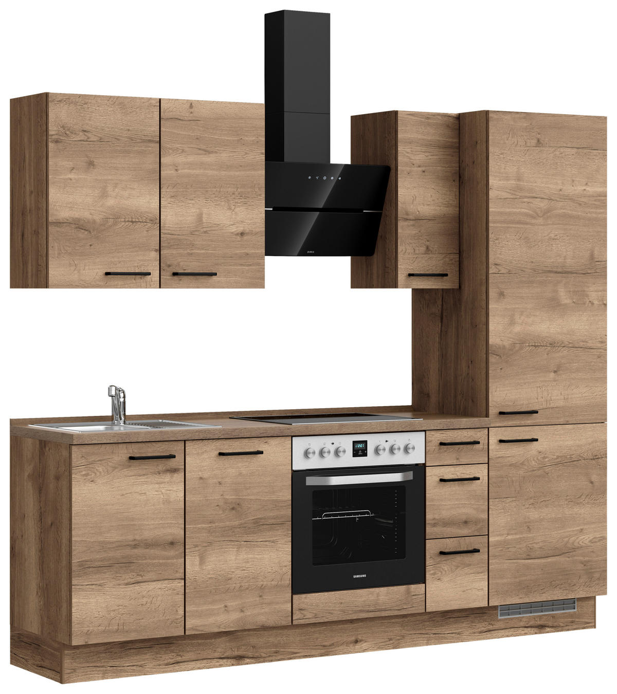 KÜCHENBLOCK 240 cm   in Eiche dunkel  - Eiche dunkel/Schwarz, MODERN, Holzwerkstoff/Metall (240cm) - Nobilia