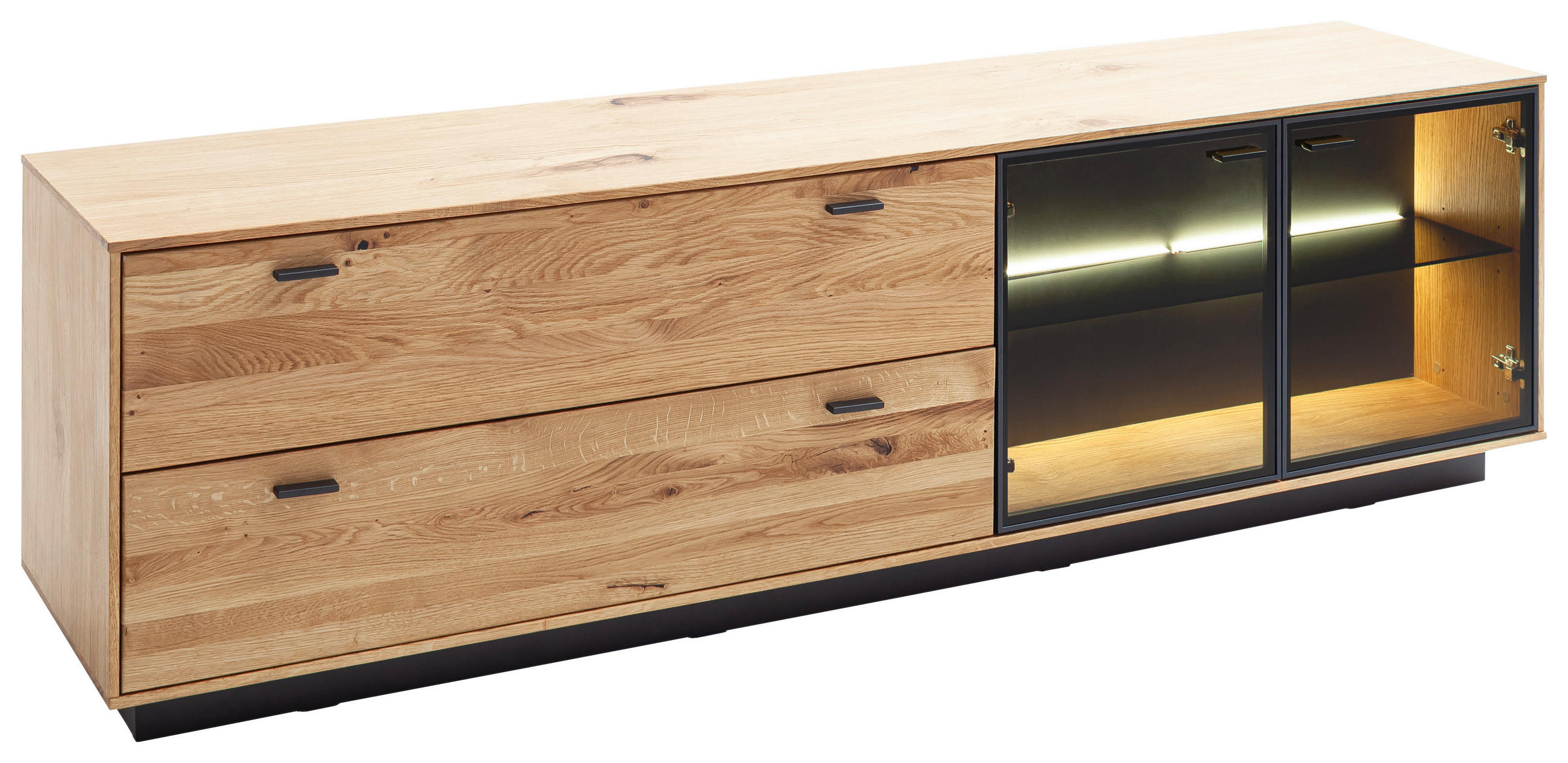 LOWBOARD  in 209/61/50 cm  - Eichefarben/Anthrazit, Natur, Glas/Holz (209/61/50cm) - Linea Natura
