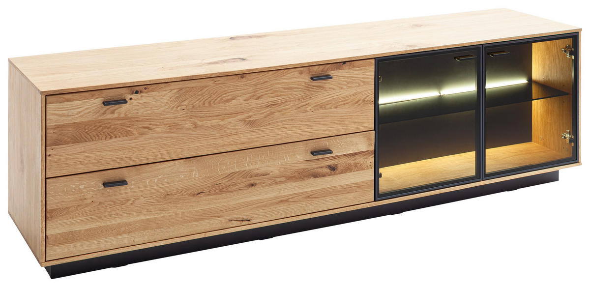 LOWBOARD  in 209/61/50 cm  - Eichefarben/Anthrazit, Natur, Glas/Holz (209/61/50cm) - Linea Natura