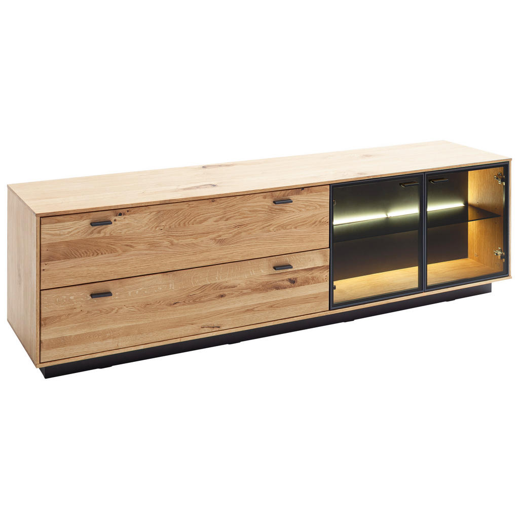 Thumbnail - Linea Natura Lowboard, Anthrazit, Eiche, Metall, Balkeneiche, furniert, massiv, 1 Fächer, 2 Schubladen, 209x61x50 cm, Ty...