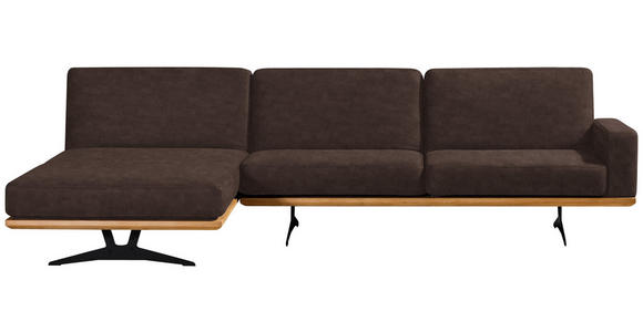 ECKSOFA in Flachgewebe Dunkelbraun  - Dunkelbraun/Schwarz, Natur, Holz/Textil (170/326cm) - Valnatura