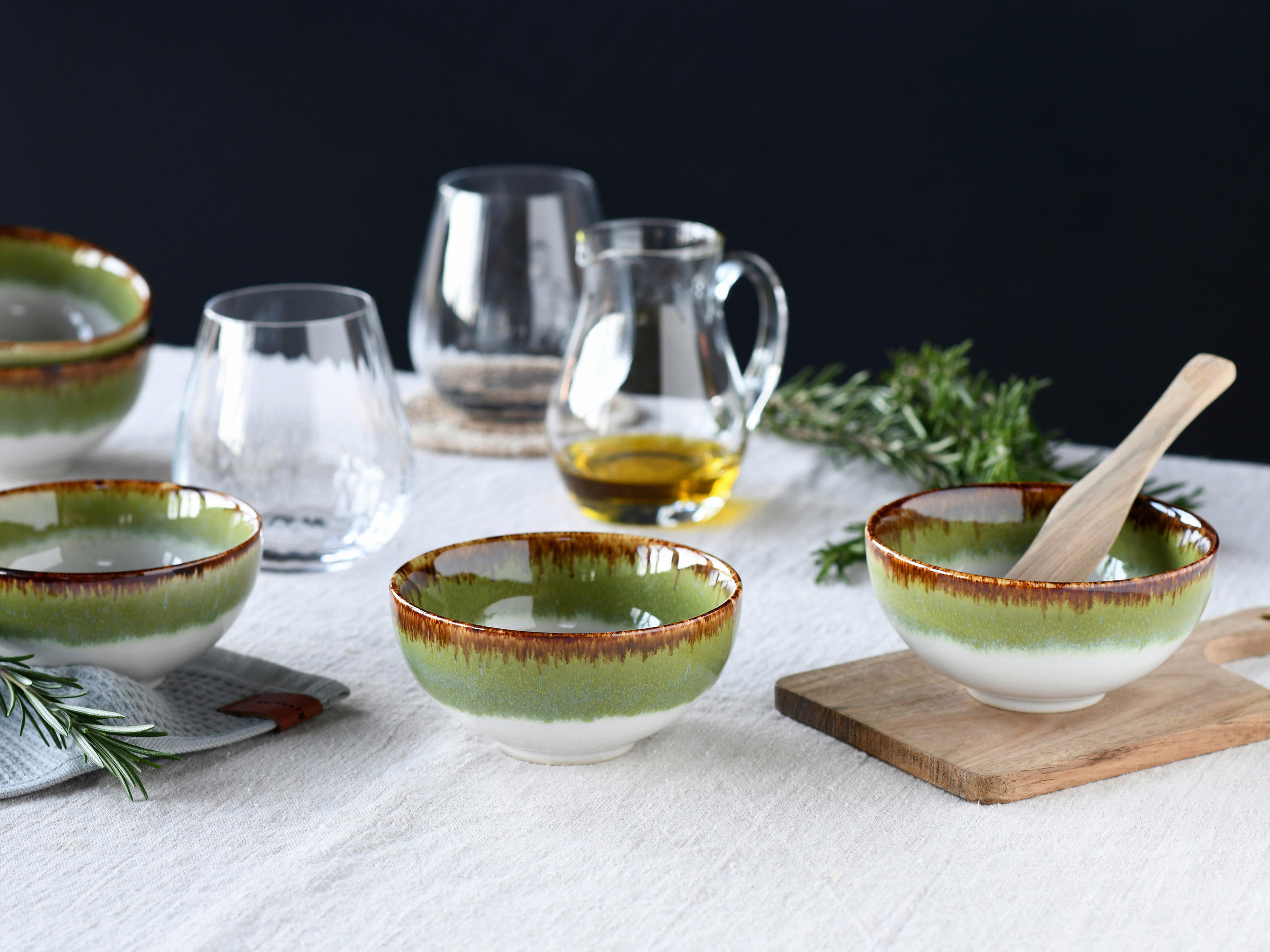 DIPSCHALENSET Keramik Steinzeug  - Weiß/Grün, Design, Keramik - Creatable