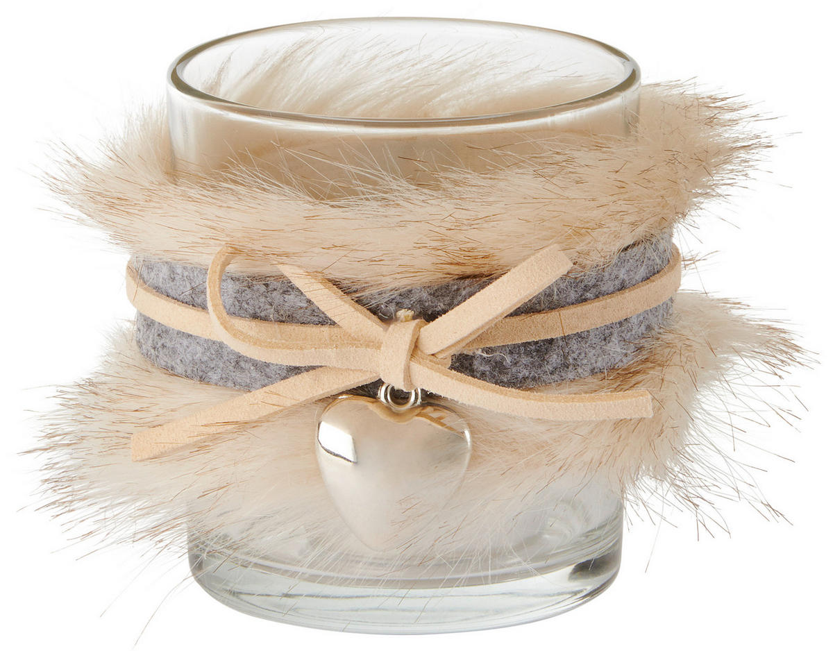 TEELICHTGLAS - Braun/Grau, LIFESTYLE, Glas/Kunststoff (7/8cm)