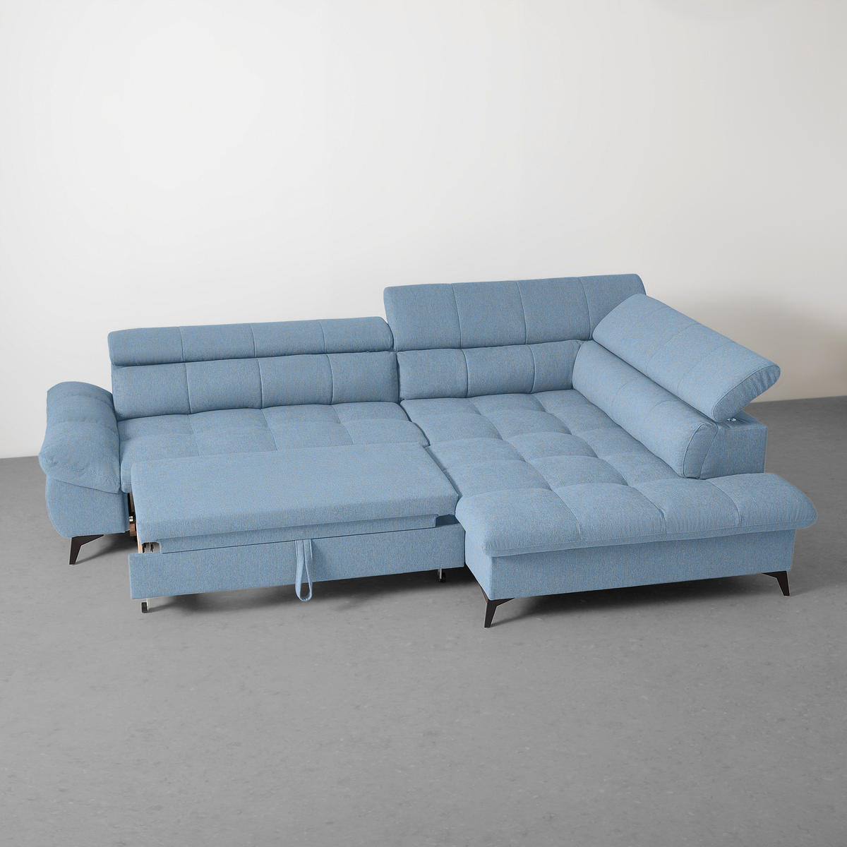 ECKSOFA Chenille Hellblau  - Schwarz/Hellblau, Modern, Textil/Metall (296/201cm) - Livetastic