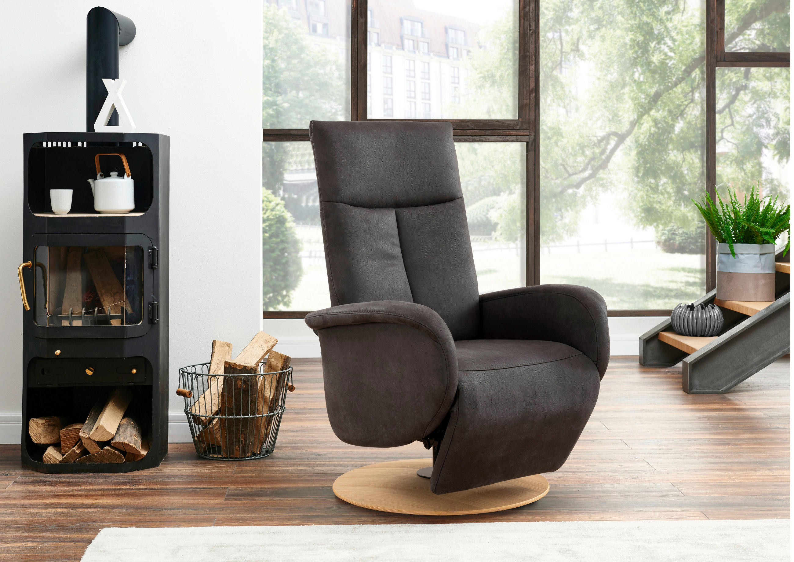 RELAXSESSEL Mikrofaser    - Eichefarben/Anthrazit, KONVENTIONELL, Holz/Textil (75/112/82cm) - Sit & More