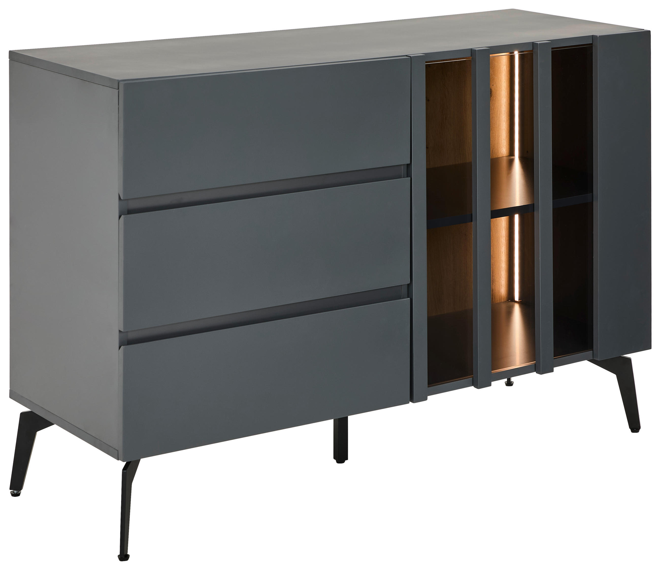 KOMMODE in 110/76,3/41,5 cm - Schwarz/Grau, Design, Glas/Holzwerkstoff (110/76,3/41,5cm) - Novel
