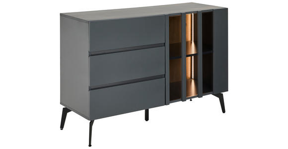KOMMODE in 110/76,3/41,5 cm - Schwarz/Grau, Design, Glas/Holzwerkstoff (110/76,3/41,5cm) - Novel