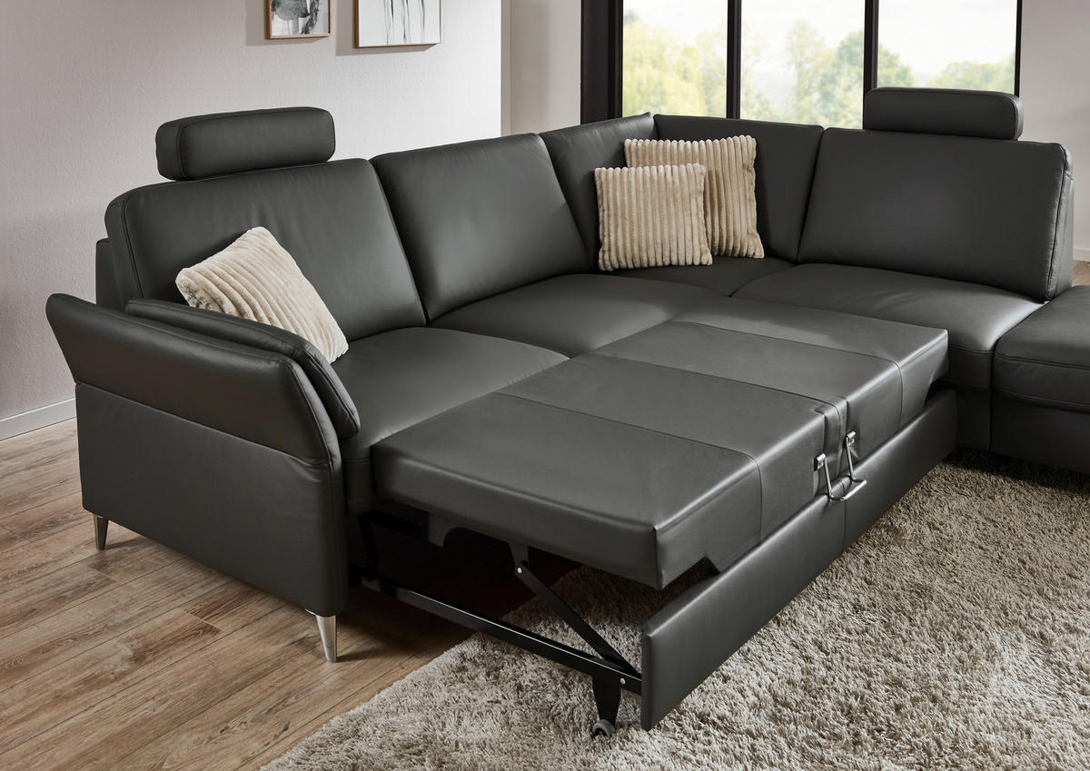 ECKSOFA Beldomo Premium in Echtleder Anthrazit  263/235 cm  - Anthrazit/Alufarben, KONVENTIONELL, Leder/Metall (263/235cm) - Beldomo Premium