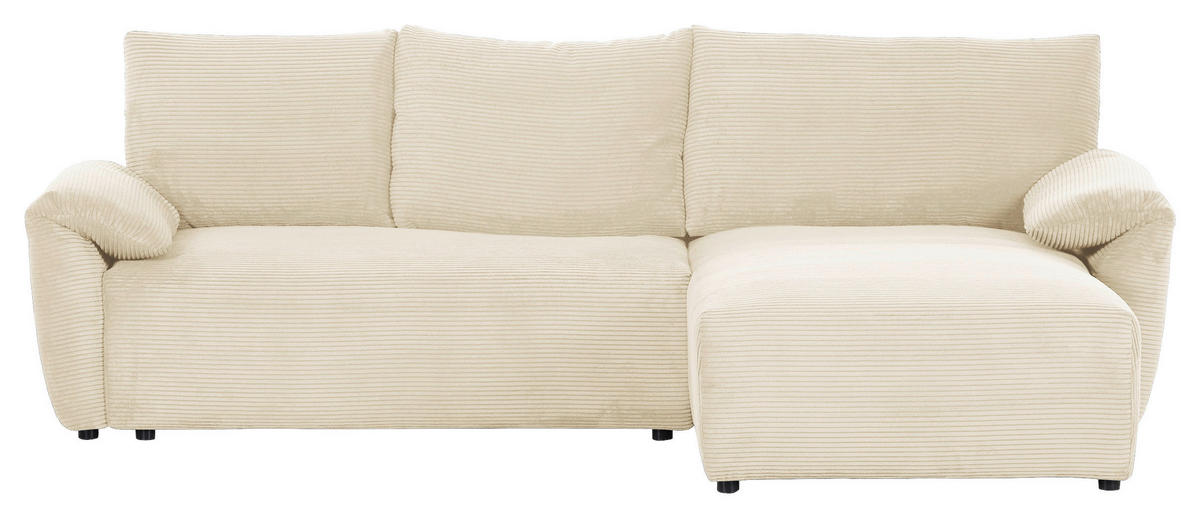 ECKSOFA in Cord Naturfarben  - Schwarz/Naturfarben, Konventionell, Kunststoff/Textil (266/180cm) - MID.YOU