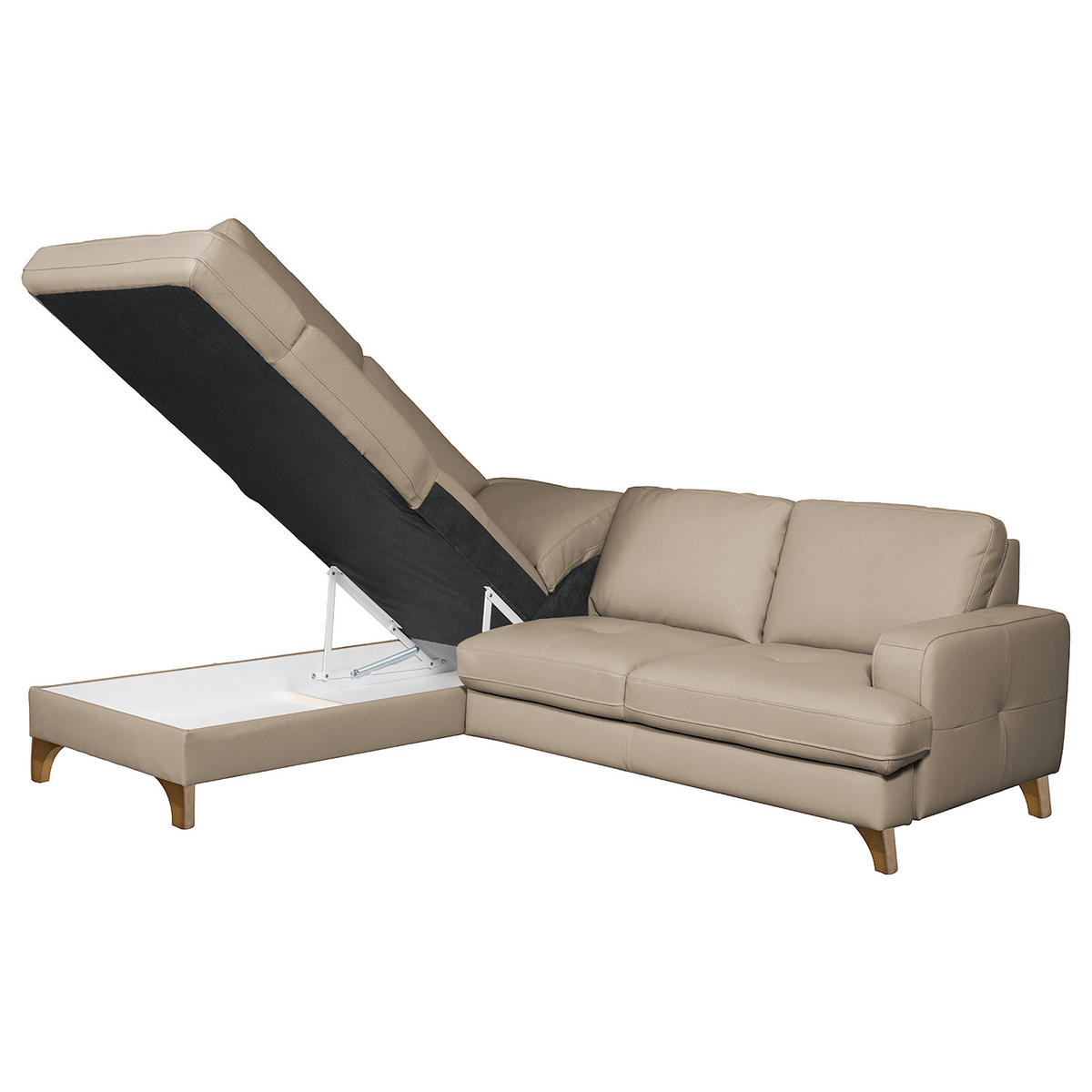ECKSOFA Hellgrau Echtleder Lederlook  - Buchefarben/Hellgrau, Design, Leder/Holz (234/190cm) - Livetastic