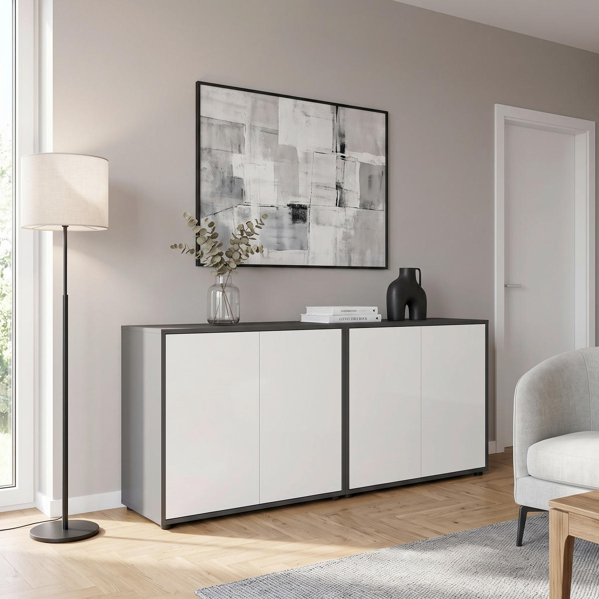 SIDEBOARD Mailand Set 2 158/73/33 cm  - Anthrazit/Schwarz, MODERN, Holzwerkstoff/Kunststoff (158/73/33cm) - MID.YOU