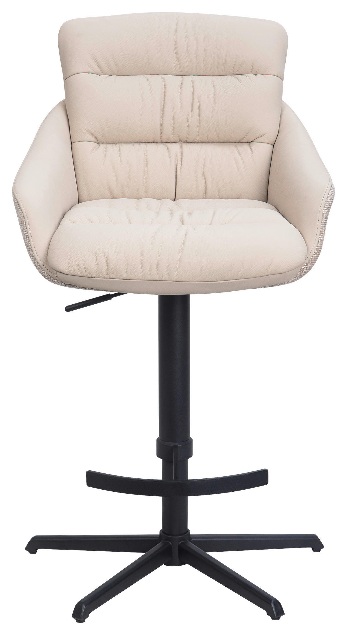 BARHOCKER Webstoff Echtleder Beige Stahl Sitzfläche 360° drehbar, inklusive Armlehnen, automatische Rückholfunktion  - Beige, Design, Leder/Textil (58/103/120/61cm) - Dieter Knoll
