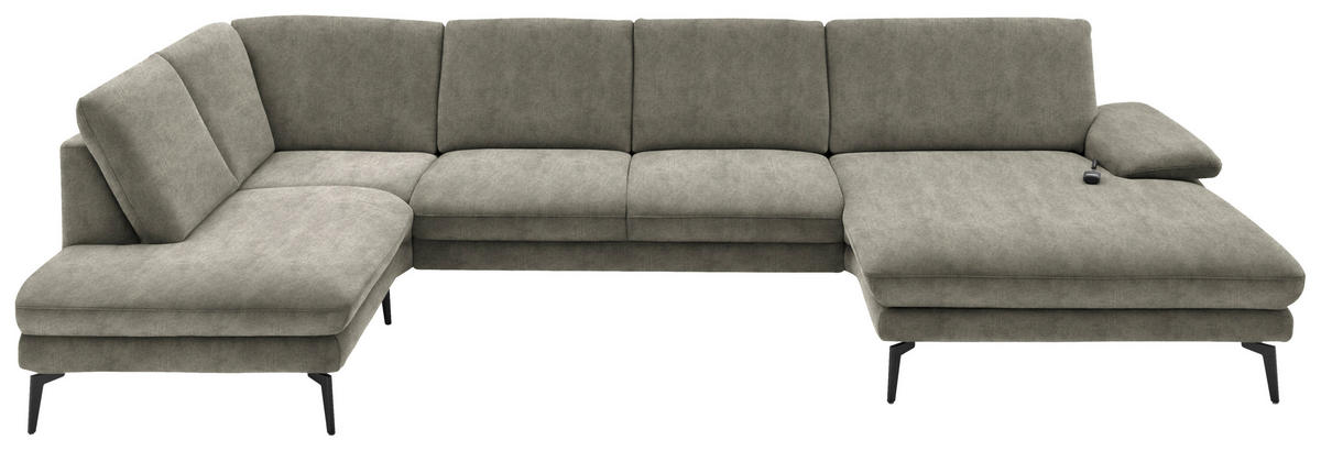 WOHNLANDSCHAFT in Velours Grau  - Schwarz/Grau, Design, Textil/Metall (208/344/180cm) - Dieter Knoll