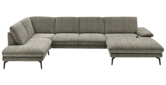 WOHNLANDSCHAFT  in Velours Grau  - Schwarz/Grau, Design, Textil/Metall (208/344/180cm) - Dieter Knoll