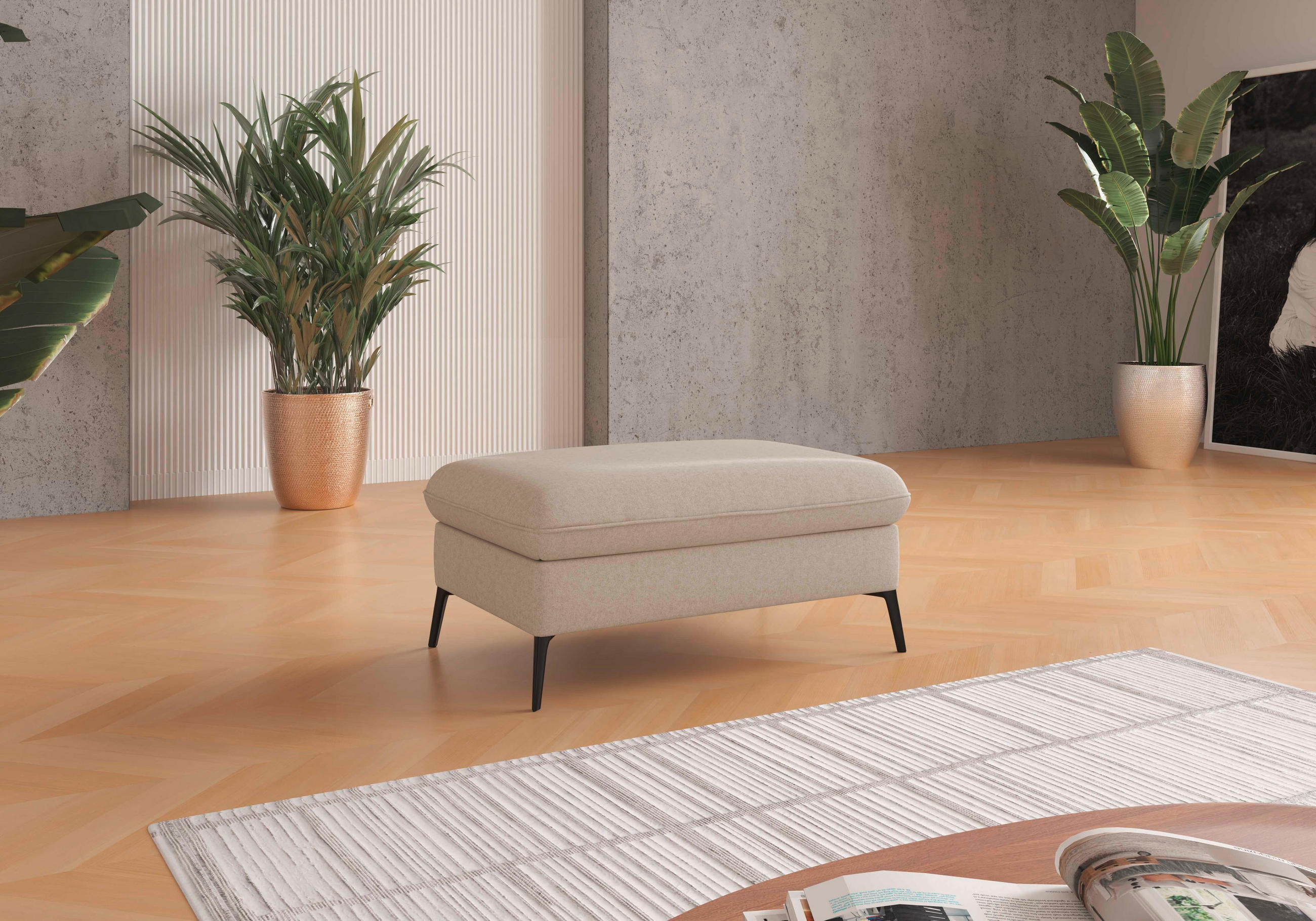 HOCKER Flachgewebe Creme  - Creme/Schwarz, KONVENTIONELL, Textil/Metall (104/47/69cm) - Sit & More