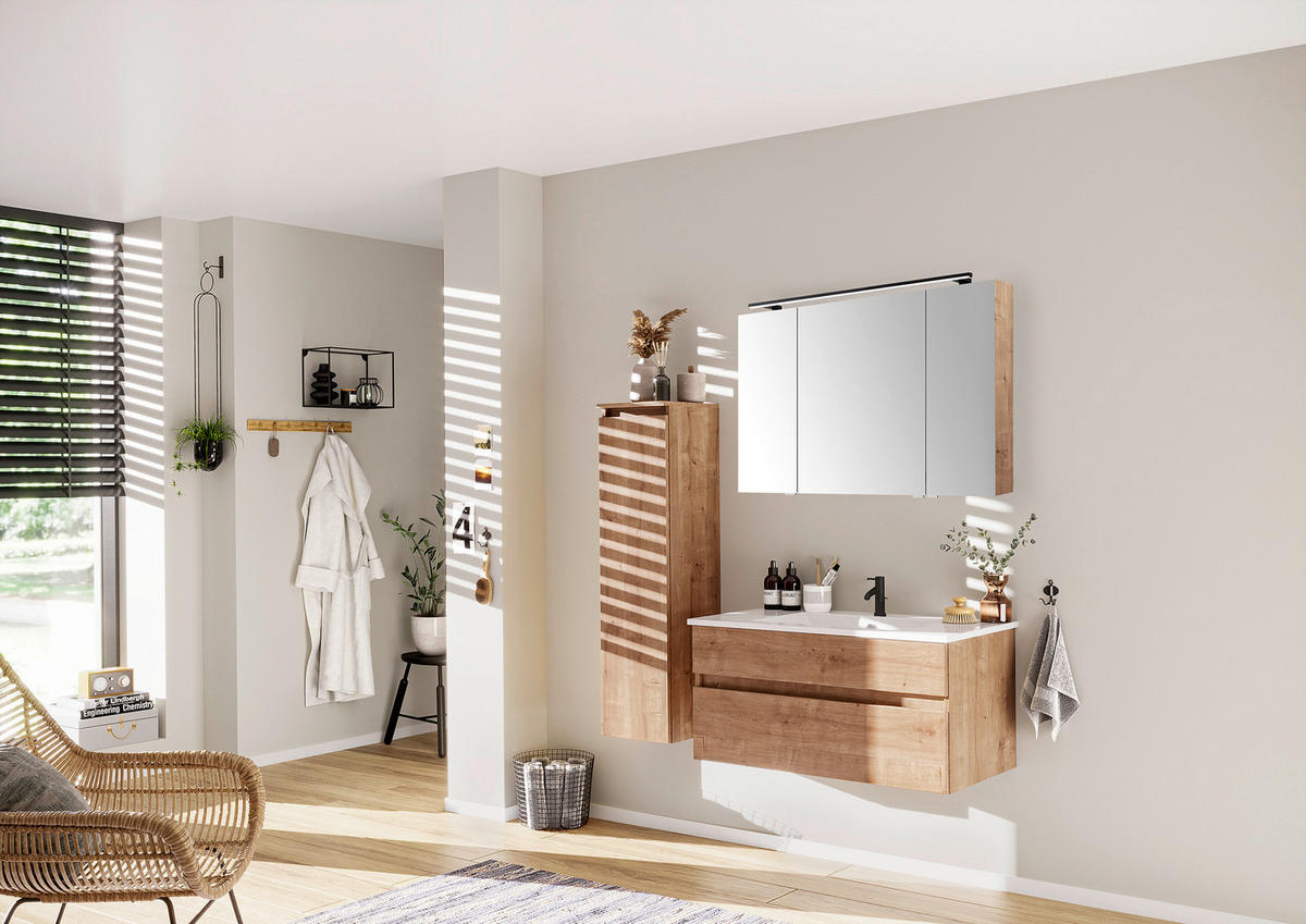 BADEZIMMER 3-teilig  in 102 cm  - Eiche dunkel/Weiss, Design, Glas/Keramik (102cm) - Novel