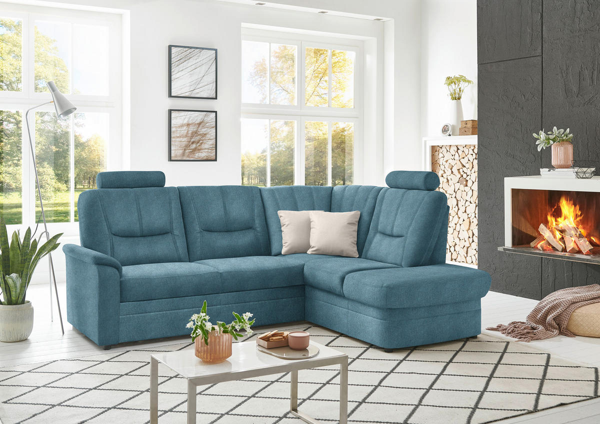 ECKSOFA  in Chenille Türkis  235/185 cm  - Türkis/Schwarz, KONVENTIONELL, Kunststoff/Textil (235/185cm) - Beldomo Comfort