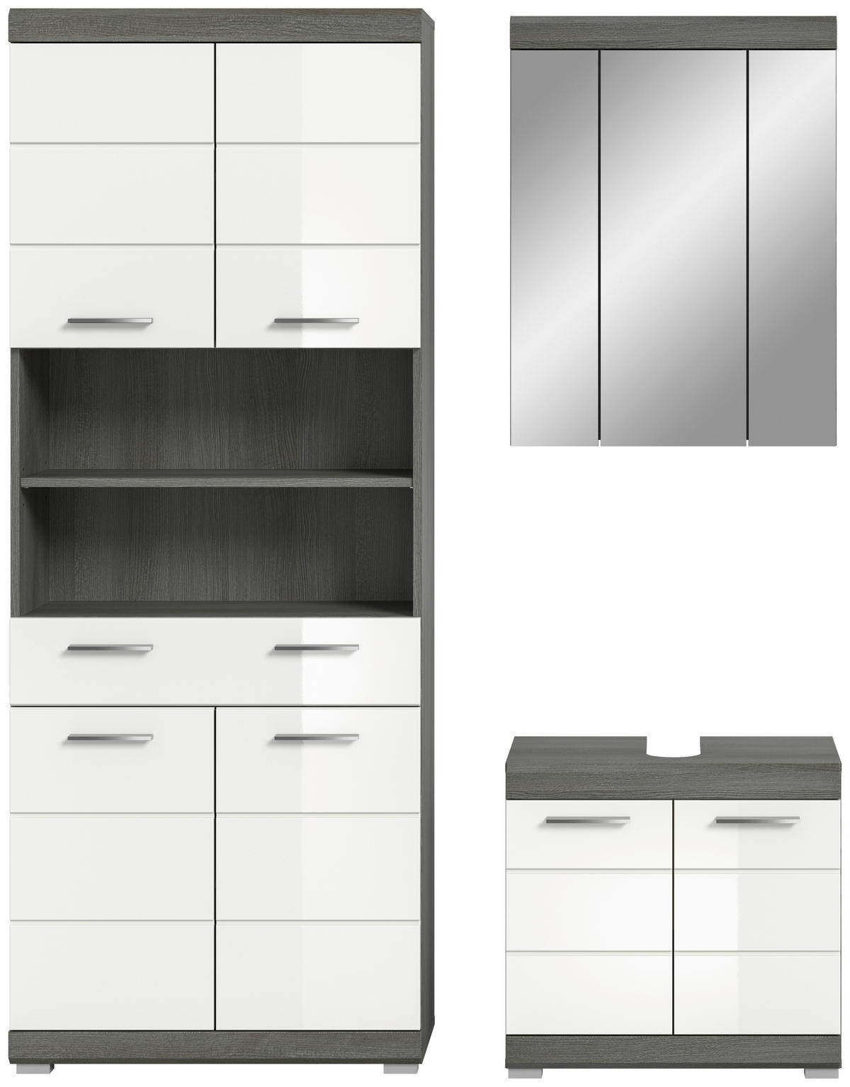BADEZIMMER 3-teilig  in 134 cm  - Chromfarben/Weiß Hochglanz, MODERN, Holzwerkstoff/Kunststoff (134cm) - MID.YOU