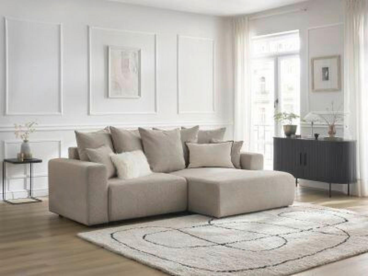 ECKSOFA Ottomane rechts  ATILLA Taupe Flachgewebe  - Taupe/Schwarz, MODERN, Kunststoff/Textil (244/149cm)