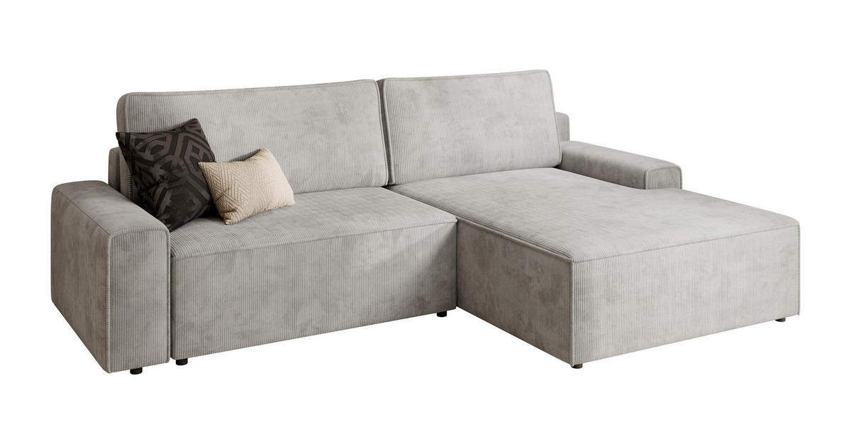 ECKSCHLAFSOFA CHALLANGE  mit Schlafen auf Sitzhöhe, Rücken echt, Armteil links, Armteil rechts Cord Grau  - Schwarz/Grau, MODERN, Kunststoff/Textil (246/168cm) - Trendmanufaktur