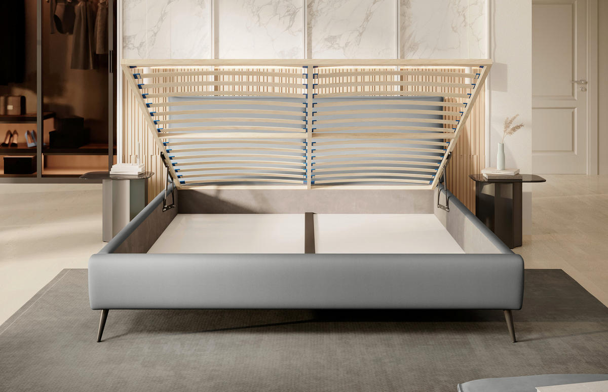 POLSTERBETT 160/200 cm  in Graphitfarben, Grau, Hellbraun  - Hellbraun/Schwarz, Design, Holz/Textil (160/200cm) - Esposa
