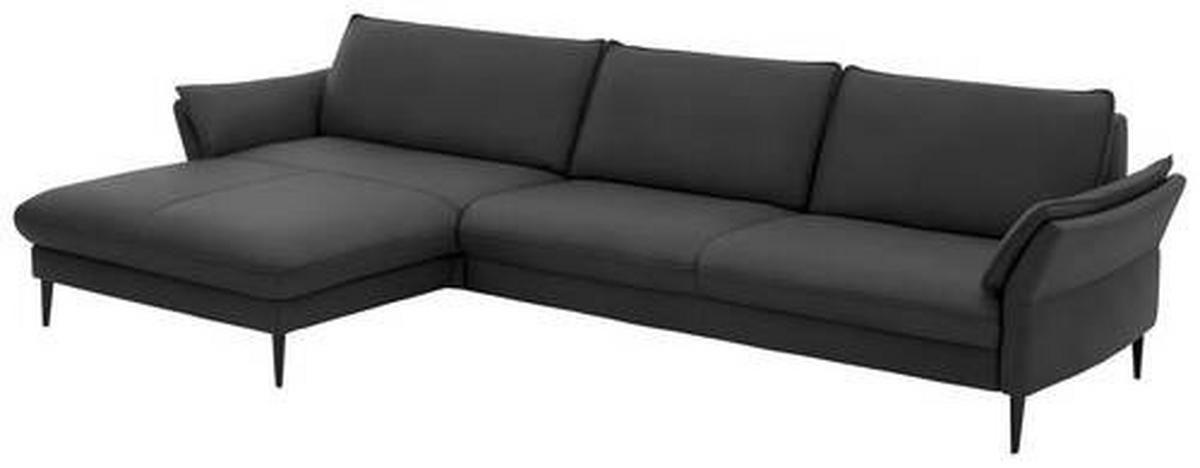 ECKSOFA in Echtleder Schwarz  - Schwarz, Design, Leder/Metall (172/334cm) - Valdera