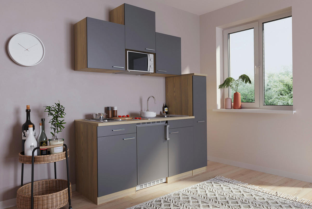 MODULKÖK 180 cm   i grå  - aluminiumfärg/grå, Basics, trämaterial/plast (180cm) - Respekta